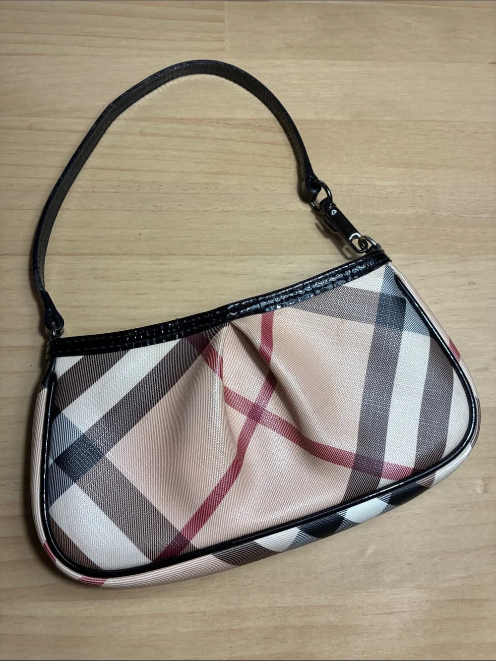 Burberry Nova Check Mini Shoulder Bag Coated Canvas Patent Leather Trim